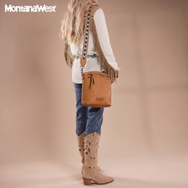 Montana West Crossbody Purses and Handbags for Women, Medium Size Double Compartments with Adjustable Guitar Strap MWC-H185BR