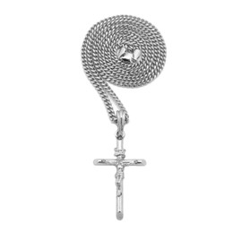 NYFASHION101 Polished INRI Crucifix Jesus Pendant with 3mm Cuban Chain Necklace, Silver-Tone, 24"