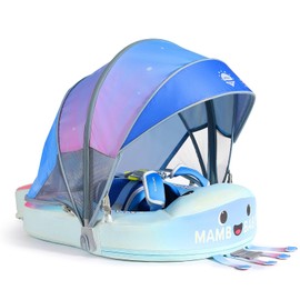 Mambobaby Float with Canopy Size Improved Non Inflatable Infant Pool Float Smart Mambo Float Swim Trainer Add Tail Swim Float Mambo Baby Float Solid Air Free Water Waist Swimming Ring