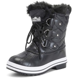 POLAR Womens Snow Boot Nylon Short Fur Rain Winter Waterproof Snow Warm Boots - Black - 6-37 - CD0030