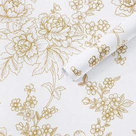 Safiyya Peel and Stick Wallpaper Gold and White Wallpaper Floral Contact Paper Removable Wallpaper Peel and Stick Contact Paper for Walls Vinyl Roll 78.7"x17.3"