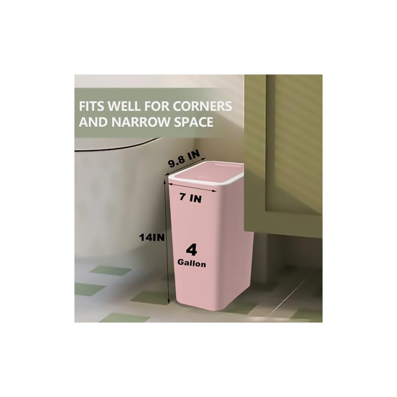 mzxoo 2 Pack Pink Slim Space-Saving Trash Can with Press