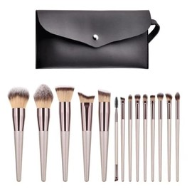 Juego De 14 Brochas Maquillaje Color Champán Dorado, Brocha For Polvo, Sombra Ojos, For Maquillador                                                   