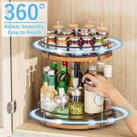 Lazy Susan Turntable Organizer Adjustable - 2 Tier Wood Rotating Spice Rack 12 Inch Lazy Susan for Kitchen Countertop Cabinet Pantry Cupboard Dining Table Bathroom Coffee Bar Home Storage