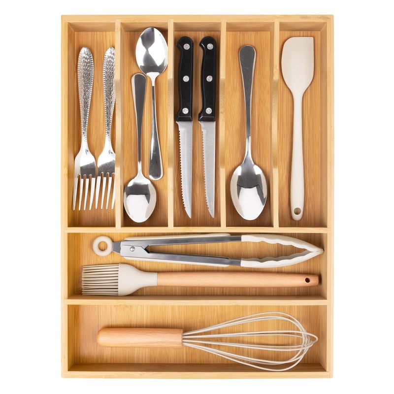 Bellsal Bamboo Silverware Drawer Organizer, Kitchen Utensil Drawer Organizers, 12"x15.7"