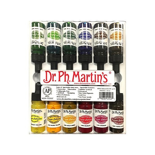 Dr. Ph. Martin's 800942-XXX Spectralite Private Collection Liquid Acrylics Bottles, 0.5 oz, Set of 12 (Set 2)