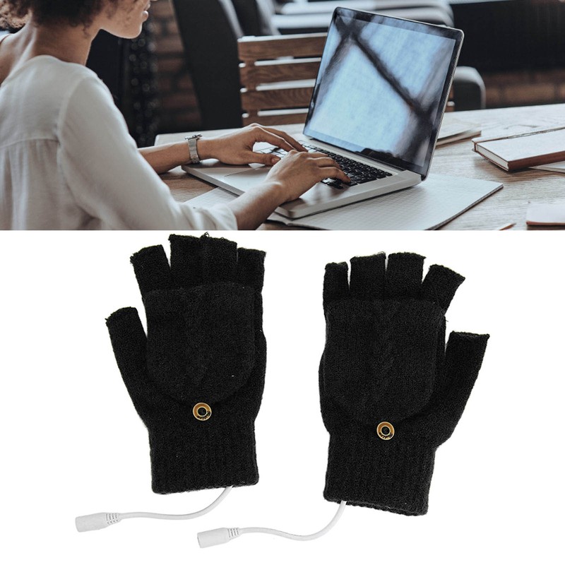 USB Heated Gloves Full Half Fold Back Warm Heated Winter