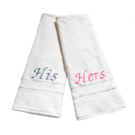 Liberty21 His & Hers Embroidered Bath Towels. Bath Towel Set. Set of 2. Gifts for Couples. (White)