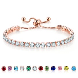 Birthstone Tennis Bracelet for Women Adjustable Crystal Bracelet Brass Gold Plated Birthstone Bangle Jewelry Birthday Mother's Day Gifts (June)