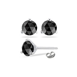 1/9 Cts of 2.50-3.00 mm AAA Round Rose Cut Black Diamond Stud Earrings in 14K White Gold