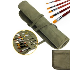 Wanfoou Paint Brush Holder,Paint Brush Roll Canvas Pouch, 30 Slots Paint Brush Storage for Acrylic Oil Watercolor Gouache Artist Paint Brush Roll Canvas Pouch(Army Green)