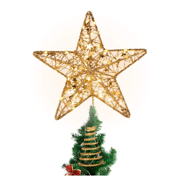 Anstore Tree Topper, Christmas Tree Topper, Star Christmas Tree Topper with 30 LEDs for Holiday Decorations Christmas Decoration, 31 cm. Gold