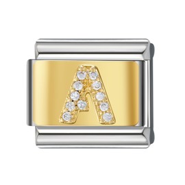 SWEETV CZ Diamond Gold Initial Italian Charms, Classic Compatible Modular Charms for Italian Charm Bracelet links, Letter A