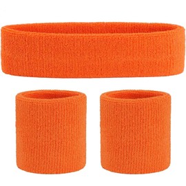 Proxima Direct Sweatbands Set, Including 1 Sports Headband +2 Wrist Sweatbands Sweat Band for Women Men Girls Boys, Super Comfy Sports Sweatband for Gym Workout Yoga Soccer Boxing Tennis (Orange)