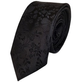 TigerTie Slim Designer Tie Black with Floral Pattern Pure Silk/Silk, black