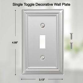 OKAWYC Single Toggle Light Switch Cover Adler Metal Wall Plate, 2-Pack Brushed Nickel 1 Gang, Light Switch Cover Decorative Wallplate, Durable