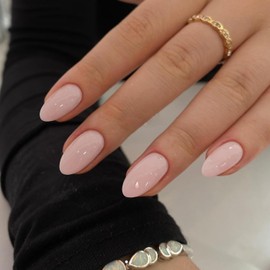Dusty Pink Press on Nails Short Almond Fake Nails Press ons, Thick Solid Color Glue on Nails Short False Nails, Medium Almond Nails Oval Round Shaped Nails for Women, 24Pcs Natural Acrylic Gel Nails
