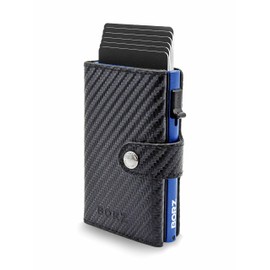 BORZ Prime ® Slim Wallet with Coin Compartment AirTag Compatible I Card Case with RFID Protection I Mini Wallet Card Holder I Wallet for Cards & Notes Made of Genuine Leather for Men and Women, Carbon