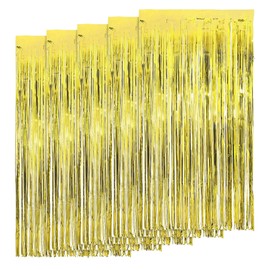 AIYONG Pack of 5 Champagne Gold Tinsel Curtain, Glitter Curtain Foils Fringe Background, Curtains Streamers Fringe for Party Decoration Birthday Decoration Wedding Christmas Stage Decoration