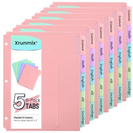 5-Tab Dividers for 3 Ring Binder, 30 Counts Durable Binder Dividers Index with Pocket for 8.5 x 11'', Binder Dividers with 1/5 Cut Tabs for School Office Organization(XY026) (6)