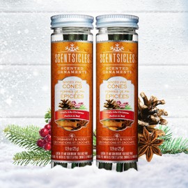 Scentsicles Spiced Pine Cones Scented Christmas Ornaments with Hooks - 2 Bottles (12 Sticks Total)