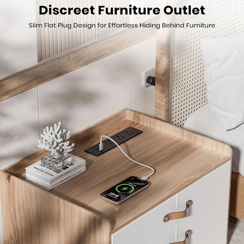 Recessed Furniture Drawer Outlet with 3 Fast-Charging USB Ports &