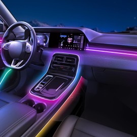 118 Inch Acrylic Interior Car Lights, 0.08in Ultra-Thin Thickness Ambient Lighting Car Lights with Smart APP, USB Powered Car LED Strip Light Music Sync Neon Strip for Vehicle (2 * 59in)