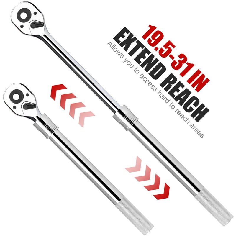 kboisha 3/4-Inch Drive Extendable Ratchet Handle, Reversible Quick Release Telsecoping