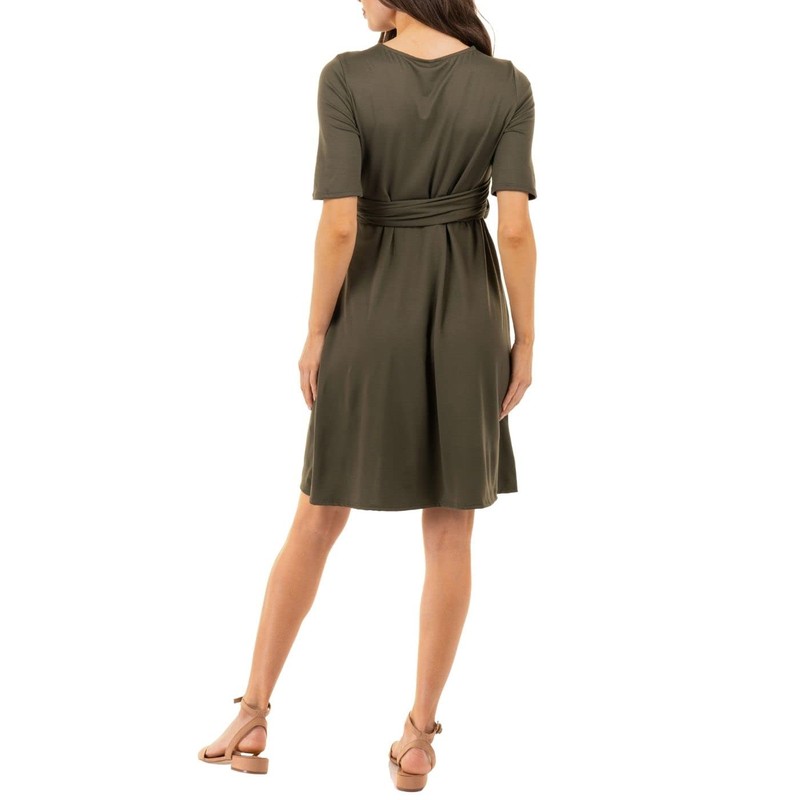 Mother Bee Maternity Knee Length Wrap Dress with Adjustable Belt
