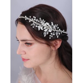 JWICOS Bridal Wedding Headband Crystal Wedding Headpieces for Bride Pearl Hair Vine Wedding Hair Accessories for Flower Girl Bridesmaid
