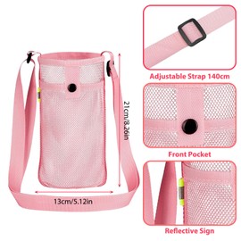 3Pcs Water Bottle Holder, Mesh Water Bottle Pouch Sleeve Carrying Pouch Bottle Holder with Adjustable Shoulder Strap for Outdoor Camping Hiking Gym Walking Sports