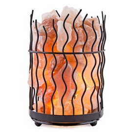 Himalayan Salt Solution Pillar Salt Lamp with Hand Carved Himilayan Saltpiece & Metal Decorative Cage