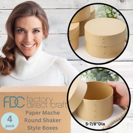 Factory Direct Craft Pack of 4 Paper Mache Round Shaker Style Boxes - Premade Unfinished Papier Mache Cardboard Shaker Boxes Imitate an Old Fashion Bent Band Cheese Box (Size: 5-7/8"Dia x 3-5/8" H)