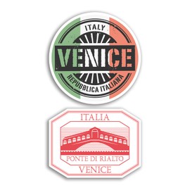 2 x 10cm Wide Venice Vinyl Stickers - Italy Italian Flag Rialto City European Travel Gift #78535