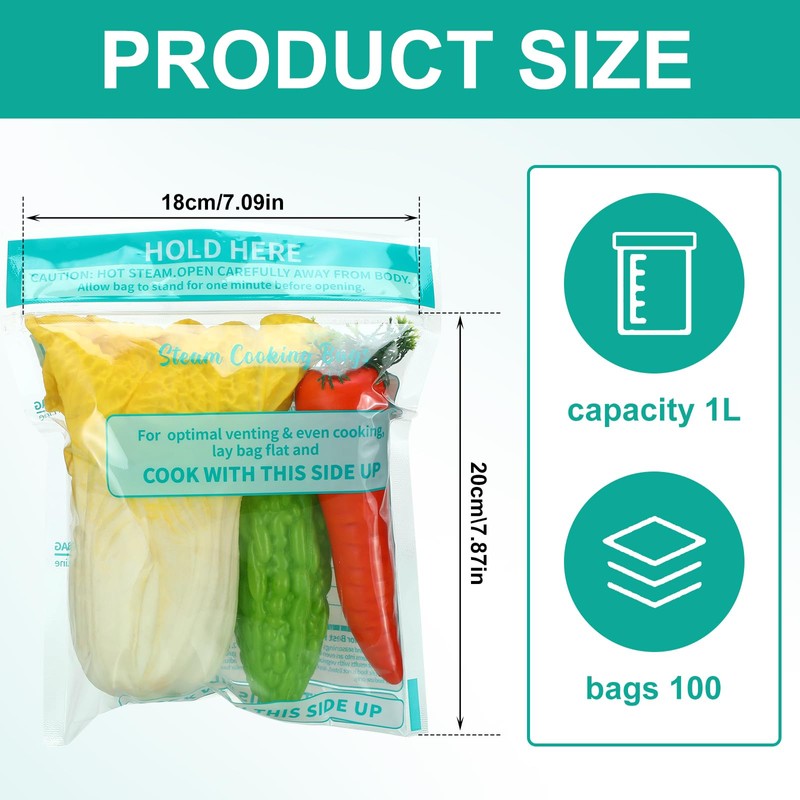 Resurhang 100 Pcs Zipper Microwave Steam Bags Reusable Steam Cooking