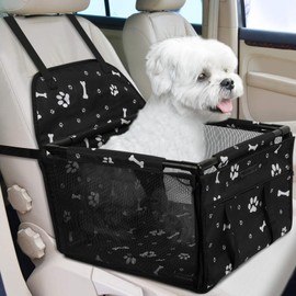 PetsHome Dog Car Seat Upgrade Dog Car Booster Seat, Foldable Pet Car Seat with 12 PVC Tubes, Waterproof Breathable Oxford Travel Puppy Car Seat for Small to Medium Dogs and Pets-Pattern Black