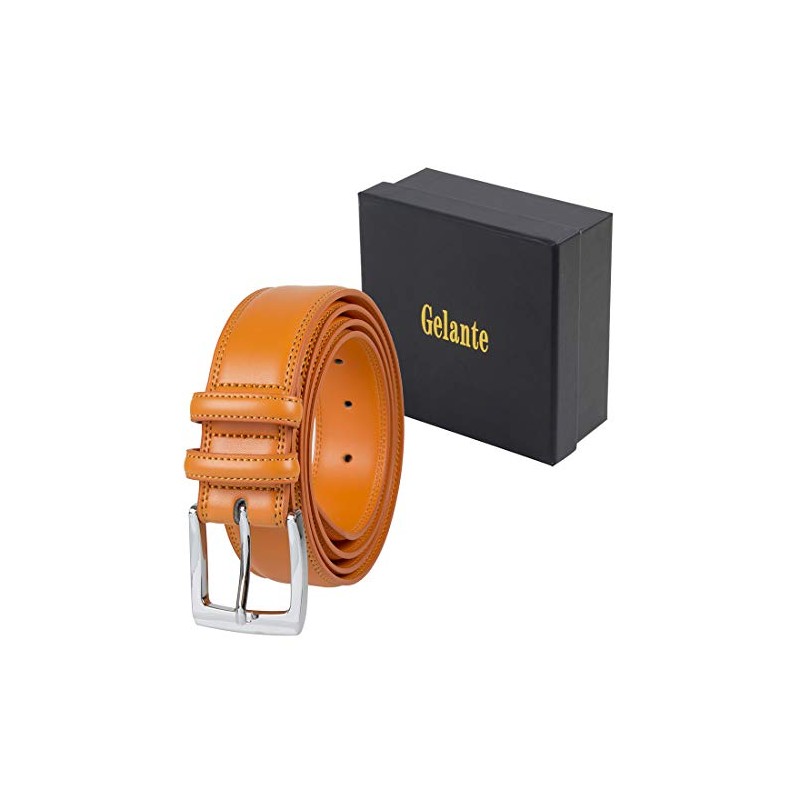 Gelante Men's Classic Genuine Leather Dress Belt With Double Loop