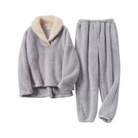 Arssm Women Fluffy Pajamas Set Fleece Fuzzy Pullover Winter Loose Plush Lounge Sets 2 Piece Cozy Sleepwear(LightGrey-XL)