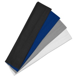 4 Pcs Sports Headbands for Women, Non Slip Elastic Hair Bands, Soft Fabric Hair Wraps for Workout, Yoga, Running, and Daily Sports (Black,White,Grey,Blue)