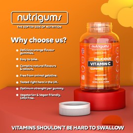 Vitamin C | 60 Orange Flavour Gummies | Two Month Supply | Immune, Energy & Collagen Formation Support | Vegan Suitable by NUTRIGUMS®