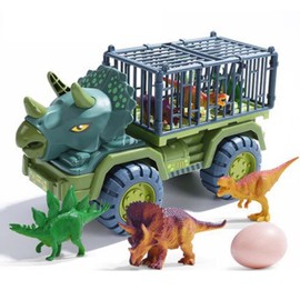 Coolstuffx Dinosaur Truck Playset for Toddler Boys Girls, Monster Truck Vehicle Transporter with Jurassic Dinosaurs, Dino cars and Dinosaur Eggs (Triceratops Head)