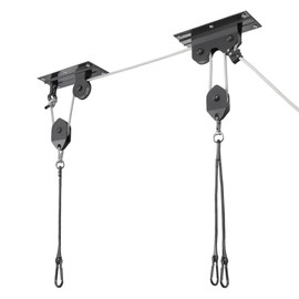 CyclingDeal Ceiling-Mounted Bike Hoist Rack - Secure Bike Storage Ceiling Bike Hangers for Garage - Safe & Easy Lifting for Garage Bicycle Hanger Bike Storage Rack - Premium Rope & Bike Hooks