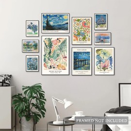 Vintage Eclectic Wall Art Prints,Eclectic Gallery Wall Art Set of 10,Famous Artist Maximalist Wall Decor,Van Gogh Monet Matisse Wall Art Modern Boho Wall Art Prints,Eclectic Pictures Wall Decor for Bedroom Dorm Decor,Unframed