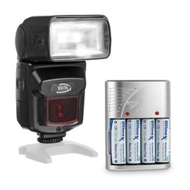 DSLR Bounce Zoom Swivel AF Flash for Pentax K100D, K110D + 3150mAh Ultra High Capacity AA NiMH Batteries with Charger