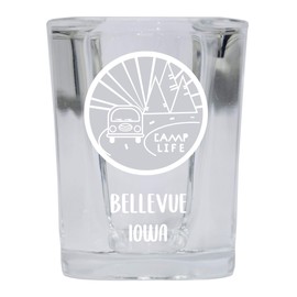 Bellevue Iowa Souvenir Laser Engraved 2 Ounce Square Base Liquor Shot Glass 4-Pack Camp Life Design