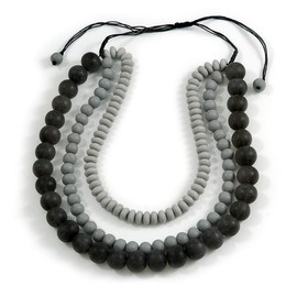 Avalaya Black/Grey/3 Strand Layered Resin Bead Cord Chunky Necklace/60cm-70cm/Adjustable