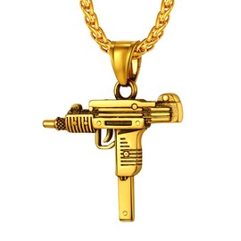 Richsteel Punk Uzi Gun Pendant Necklace for Men 18K Gold Plated Steampunk Jewelry Rock Army Style