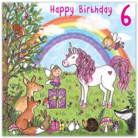 Twizler 6th Birthday Card For Girl with Unicorn – Age 6 Birthday Card – Age 6 Card – Age 6 Girl Gifts – Childrens Birthday Card – Girls Birthday Card – Happy Birthday Card
