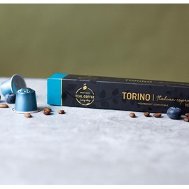 Decaf Italian ‘Torino’ Espresso Compatible with Nespresso | 100 Decaffeinated Aluminum Capsules | Bold Italian Flavor With No Buzz | Medium roast Arabica unfolds fresh fruits, flowers and honey