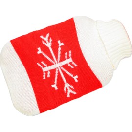 Hot Water Bottle with Cover 2 Litres Snowflake Design Red / White
